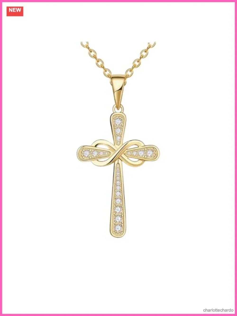 Stainless Steel Cubic Zirconia Cross Pendant Necklace 16+2